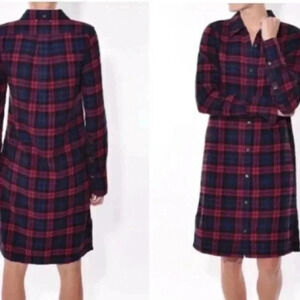 Alex Mill Flannel Shirt Dress Size‎ XS Cotton Standard Plaid Navy Blue Bu…